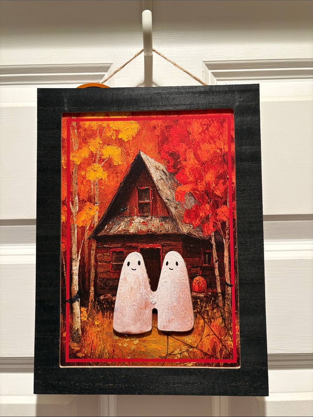 Autumn Cabin Ghost Wall Art - Orange Red Accent 👻 👻 🎃 NWT
